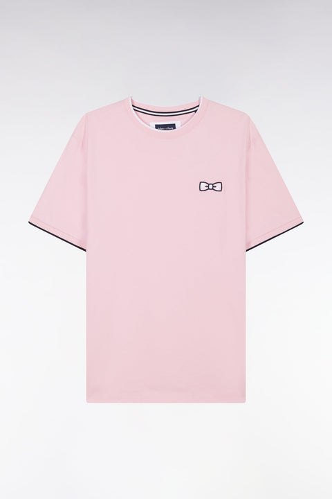 T-shirt en coton rose broderie nœud papillon coupe décontractée - Image 2