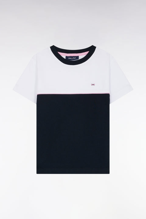 T-shirt bicolore en jersey de coton marine coupe droite - Image 1