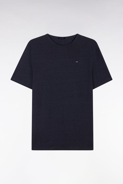 T-shirt uni en lin stretch marine coupe droite - Image 2