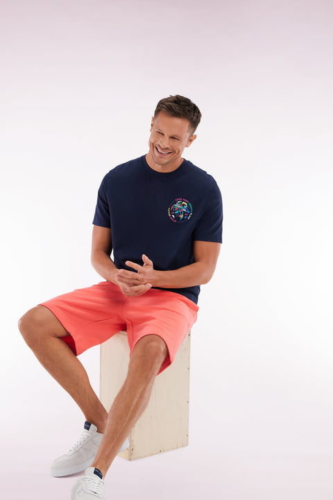 T-shirt en coton marine sérigraphie multicolore coupe décontractée - Image 3