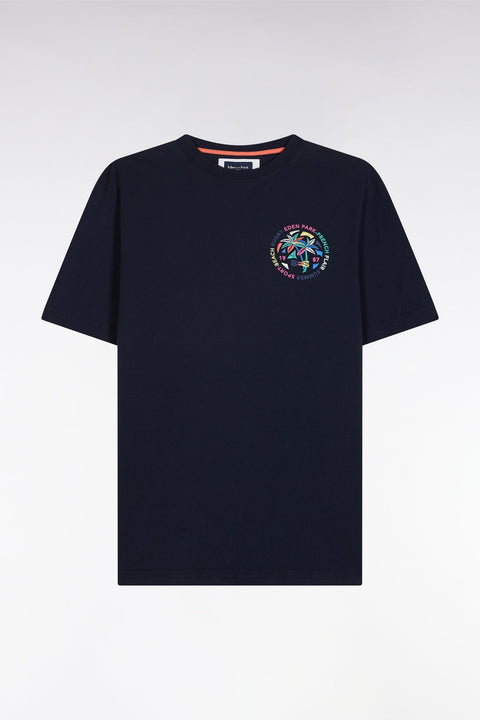 T-shirt en coton marine sérigraphie multicolore coupe décontractée - Image 2