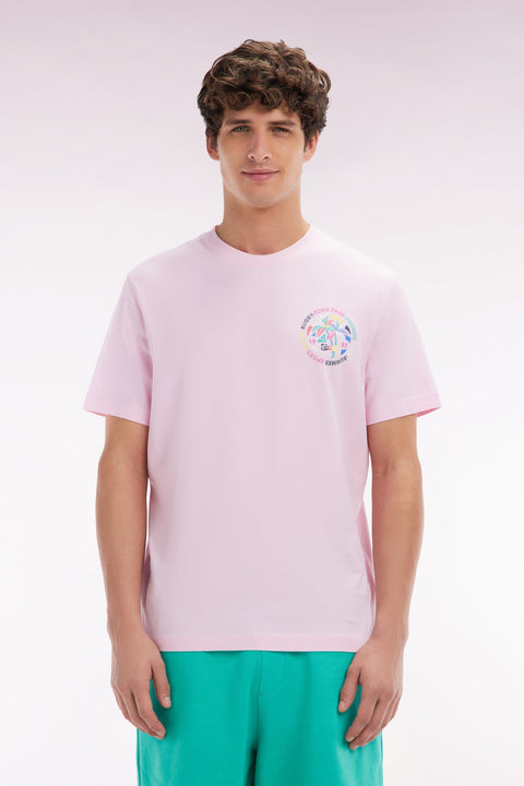 T-shirt en coton rose sérigraphie multicolore coupe décontractée - Image 1