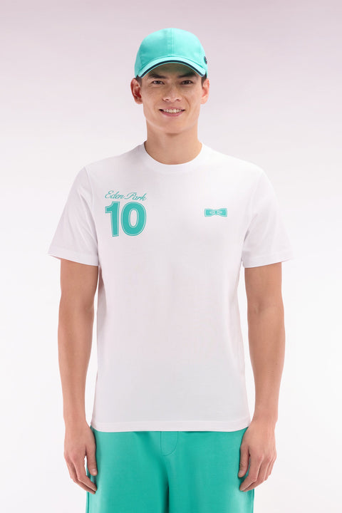 T-shirt 10 en coton blanc et vert coupe décontractée - Image 1