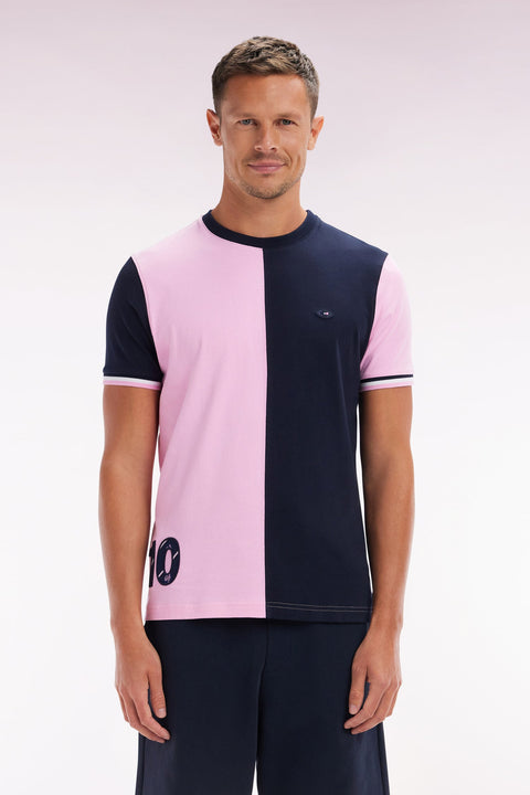 T-shirt bicolore XV de France en coton rose coupe droite - Image 1