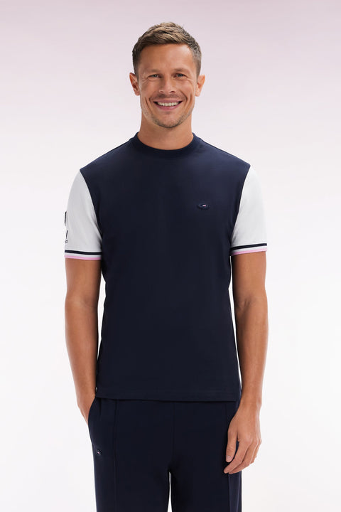 T-shirt XV de France bicolore en coton marine broderie Coq coupe droite - Image 1