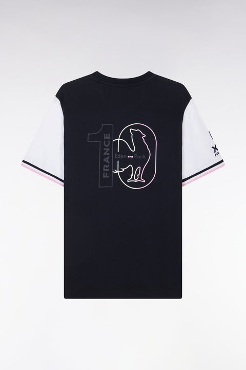 T-shirt XV de France bicolore en coton marine broderie Coq coupe droite - Image 2