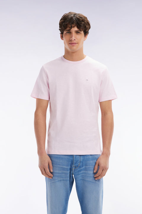 T-shirt en jersey de coton slub rose pâle coupe droite - Image 1