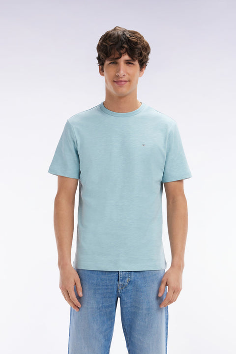 T-shirt en jersey de coton slub vert d'eau coupe droite - Image 1