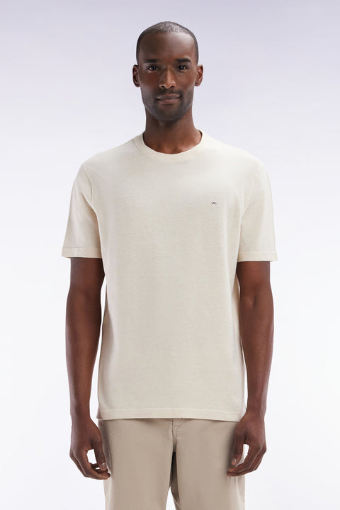 T-shirt en coton et lin écru coupe droite - Image 1