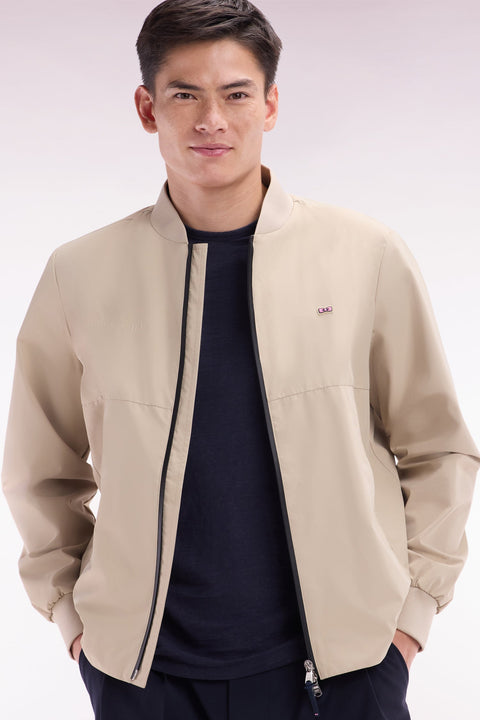 Blouson zippé en nylon Soft Touch à col Teddy beige - Image 3
