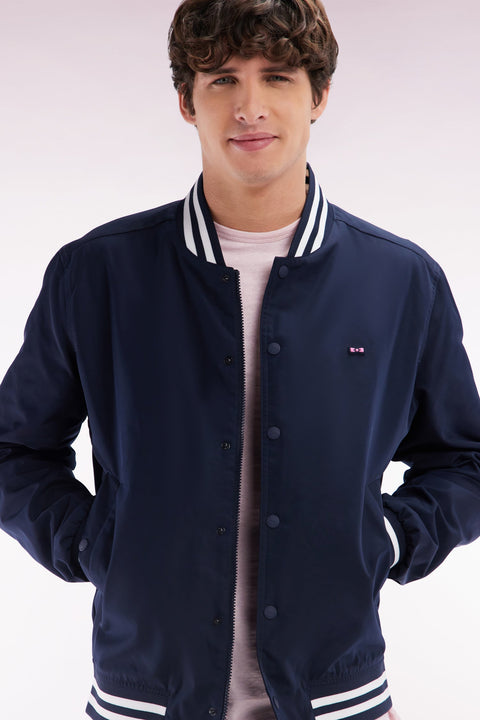 Blouson teddy en nylon marine bords-côtes rayés - Image 3