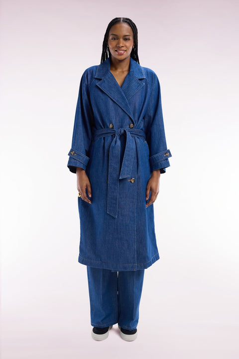 Trench-coat oversized en denim bleu - Image 3