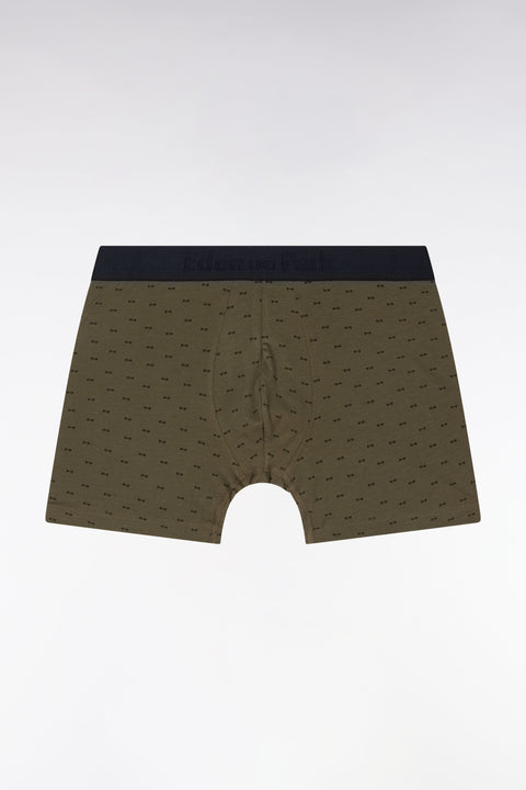 Boxer en jersey de coton stretch à micromotifs nœuds papillon kaki - Image 1