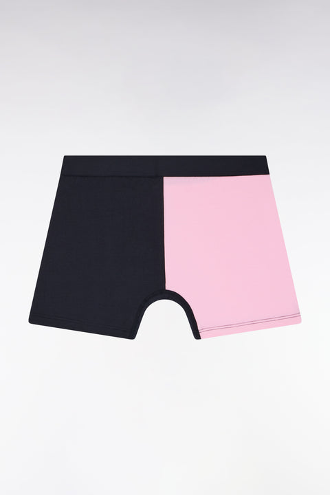 Boxer en jersey de coton stretch bicolore marine et rose - Image 2