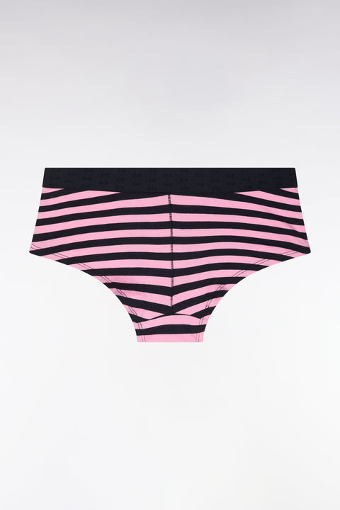 Culotte shorty en modal stretch cerclé marine et rose - Image 2