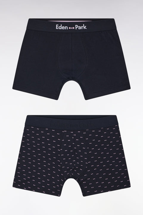 Lot de deux boxers unis et imprimés en jersey de coton stretch marine - Image 1