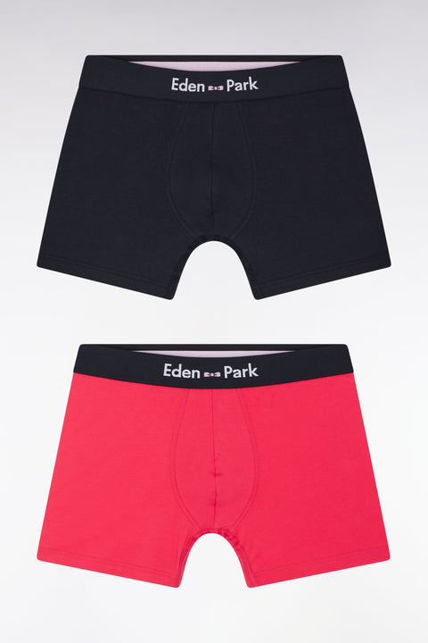 Lot de deux boxers en jersey de coton stretch marine et fuchsia - Image 1