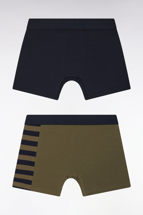 Lot de deux boxers en jersey de coton stretch marine et kaki détails cerclés - Image 2
