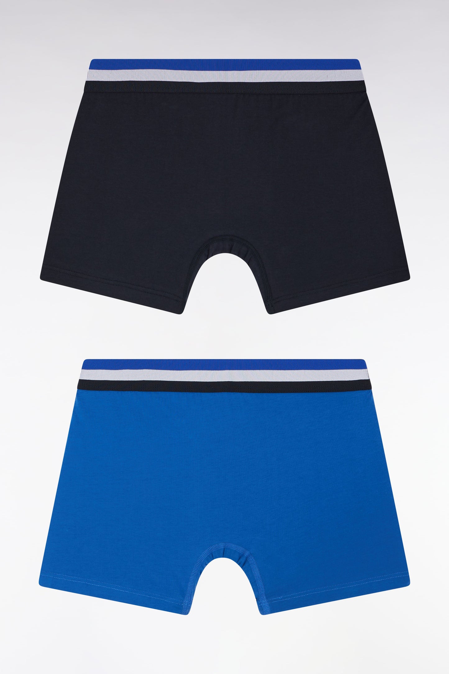 Lot de deux boxers en jersey de coton stretch unis à ceinture élastique tricolore marine et bleu