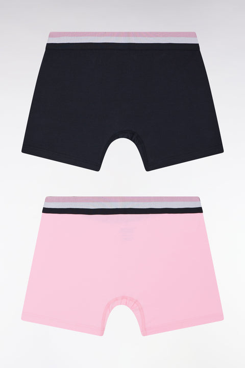 Lot de deux boxers en jersey de coton stretch unis à ceinture élastique tricolore marine et rose - Image 2