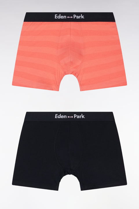 Lot de deux boxers en jersey de coton stretch marine et cerclé corail - Image 1
