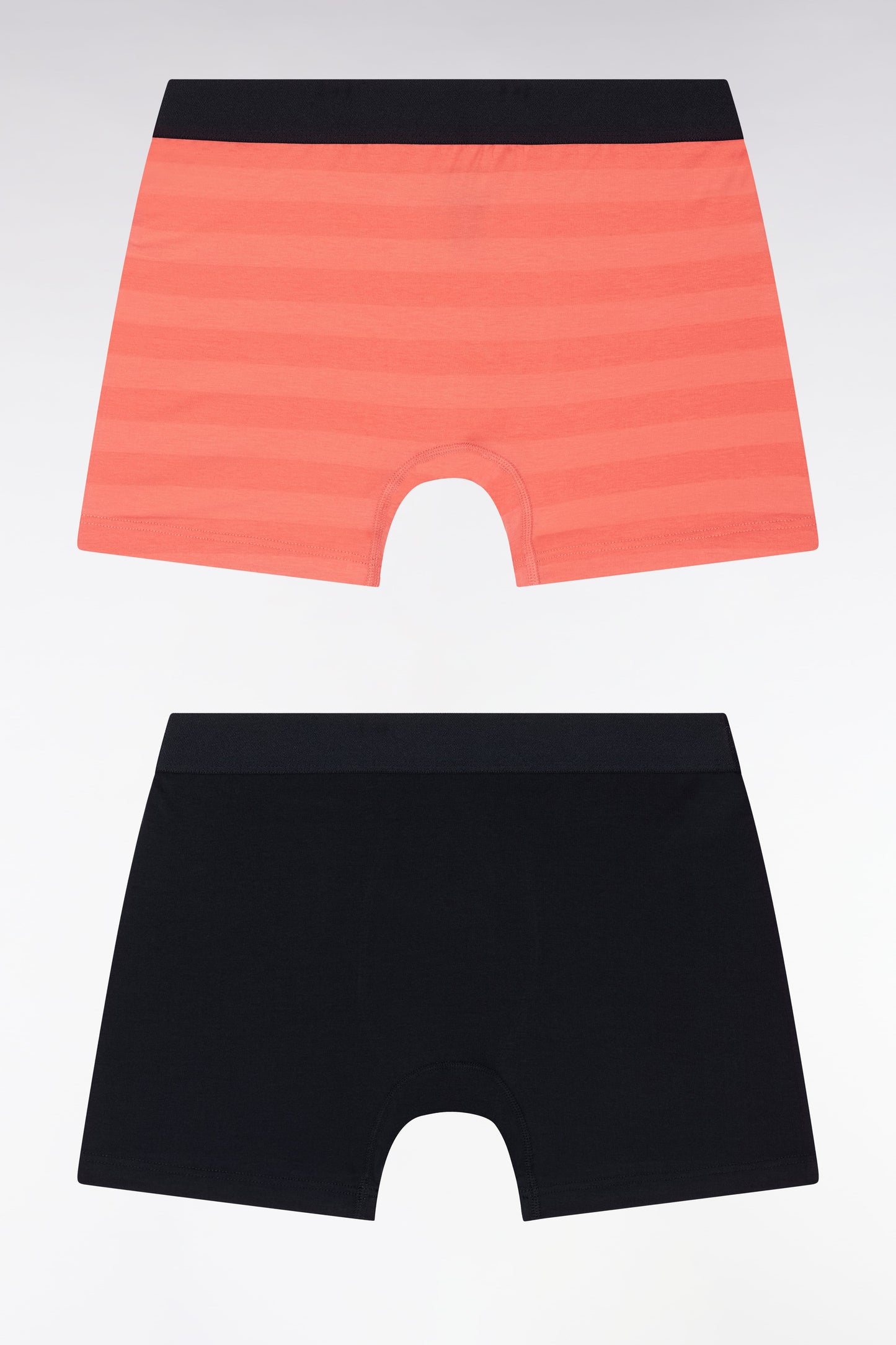 Lot de deux boxers en jersey de coton stretch marine et cerclé corail