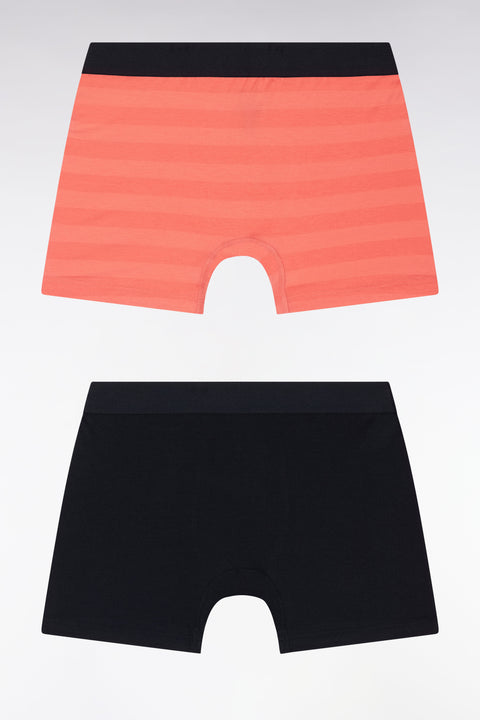 Lot de deux boxers en jersey de coton stretch marine et cerclé corail - Image 2