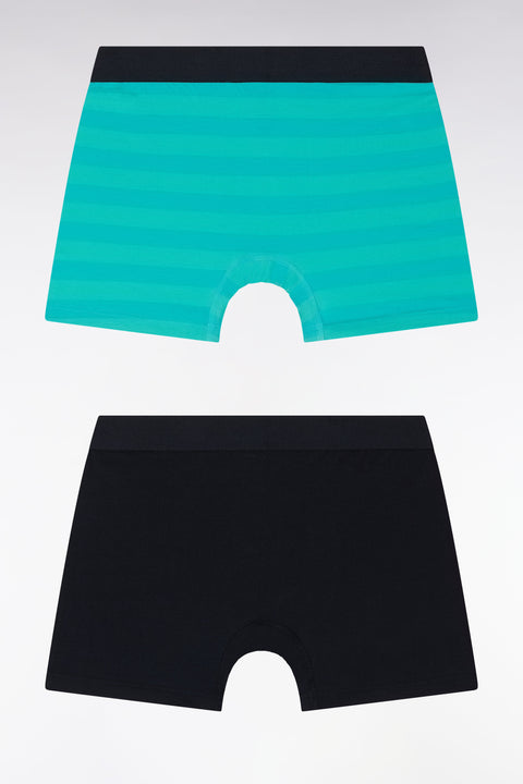 Lot de deux boxers en jersey de coton stretch marine et cerclé vert - Image 2