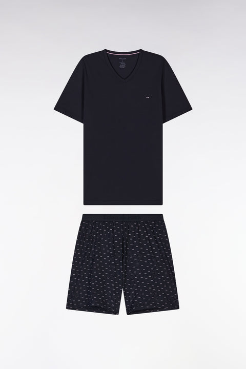 Pyjama court en jersey de coton marine short à micromotifs - Image 1