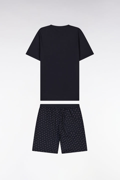 Pyjama court en jersey de coton marine short à micromotifs - Image 2