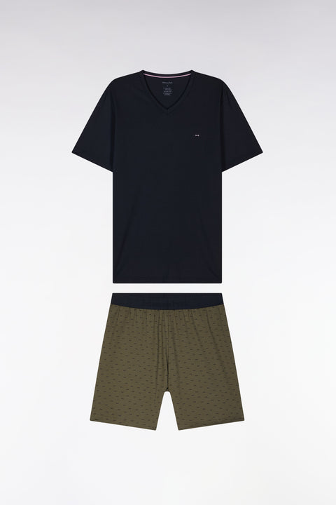 Pyjama court en jersey de coton kaki short à micromotifs - Image 1