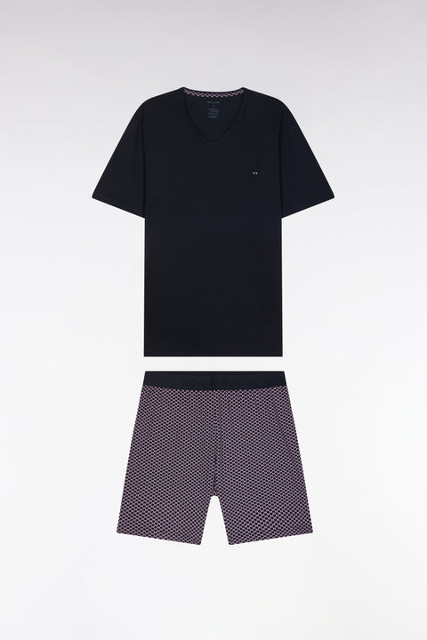 Pyjama court en jersey de coton marine et bordeaux short à micromotifs - Image 1
