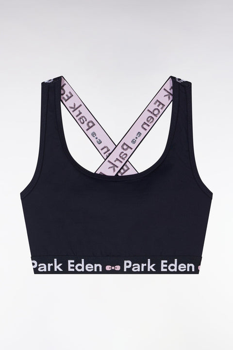 Brassière à bretelles croisées marine élastique siglé - Image 1