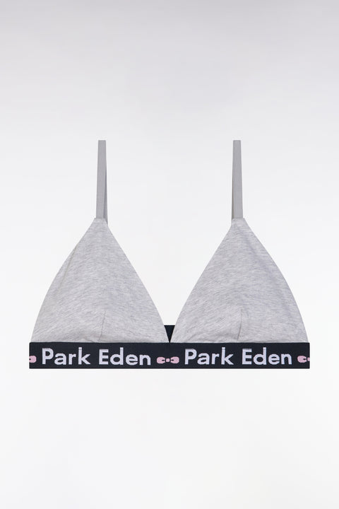 Soutien-gorge en coton stretch gris élastique siglé - Image 1