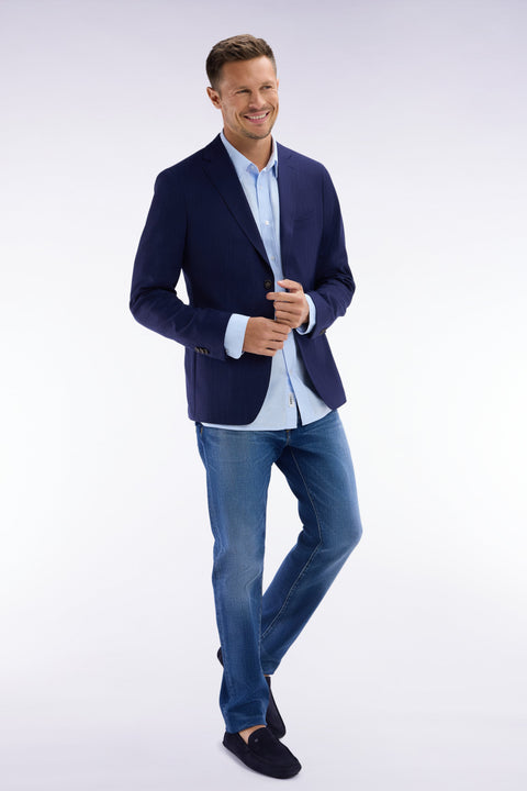 Veste en fil teint de laine et lin stretch mélangés marine - Image 3
