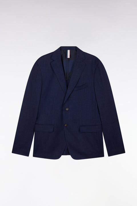Veste en fil teint de laine et lin stretch mélangés marine - Image 2