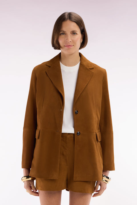 Veste blazer en cuir suédé marron - Image 3