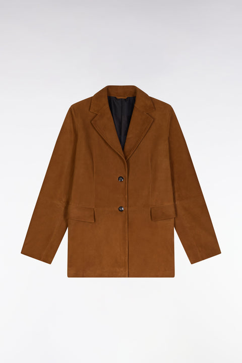 Veste blazer en cuir suédé marron - Image 2