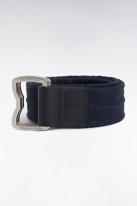 Ceinture en cuir et textile marine à boucle nœud papillon - Image 1