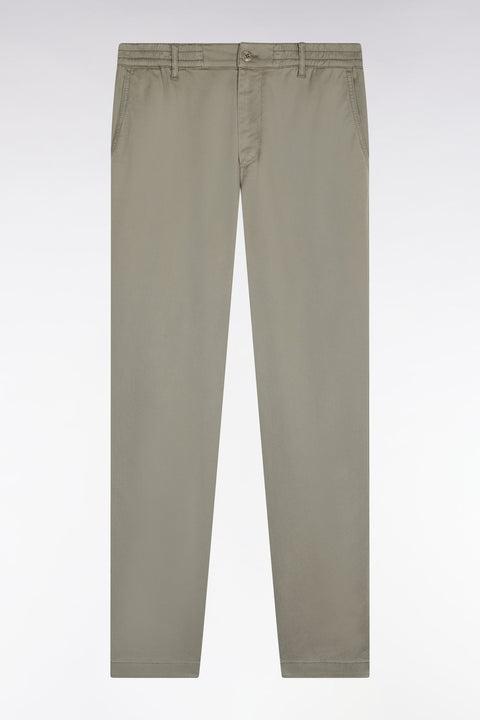 Pantalon chino taille élastique en coton et lyocell kaki - Image 2