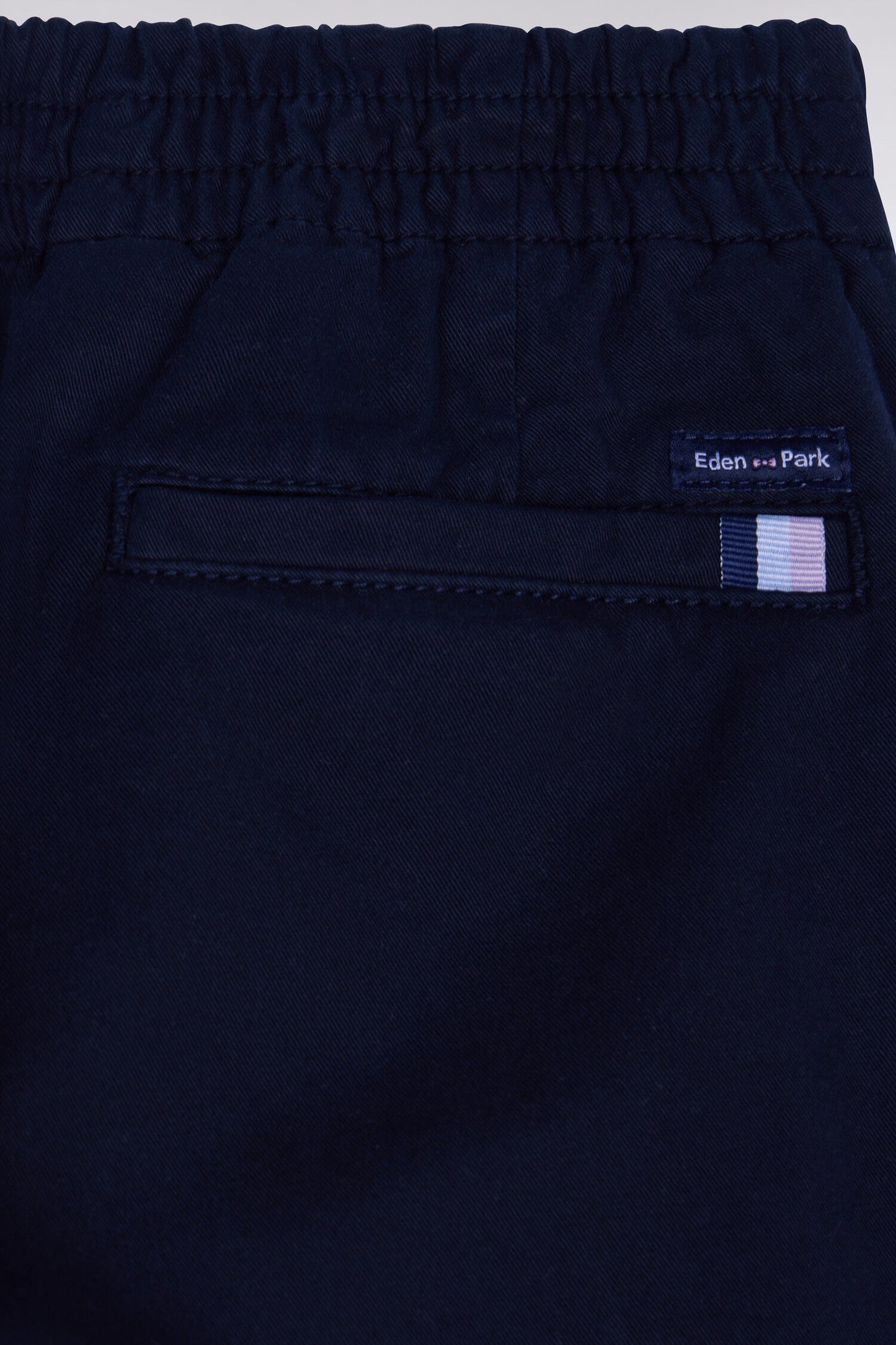 Pantalon chino à taille élastiquée en coton stretch marine