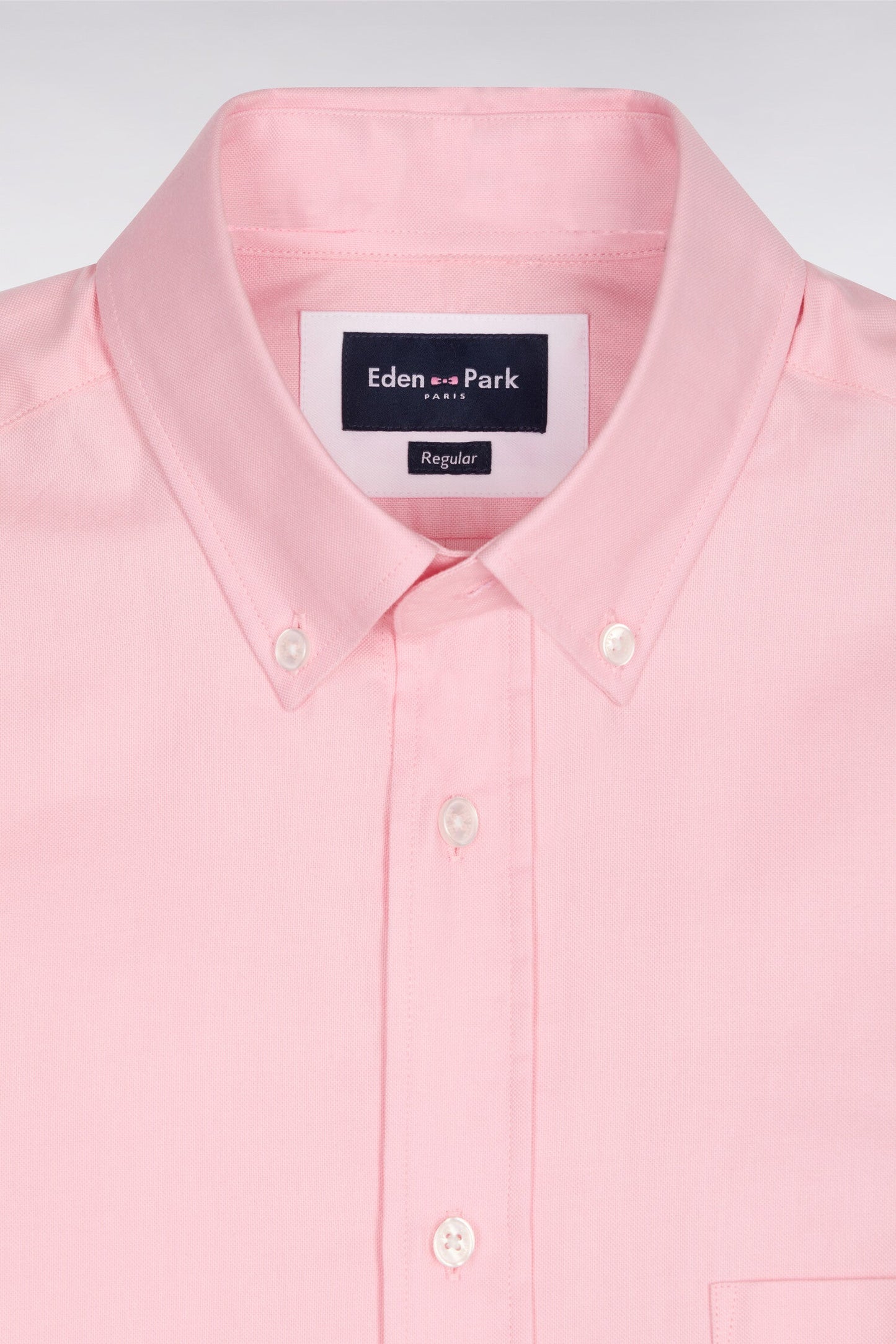 Chemise à manches courtes en coton fil teint rose
