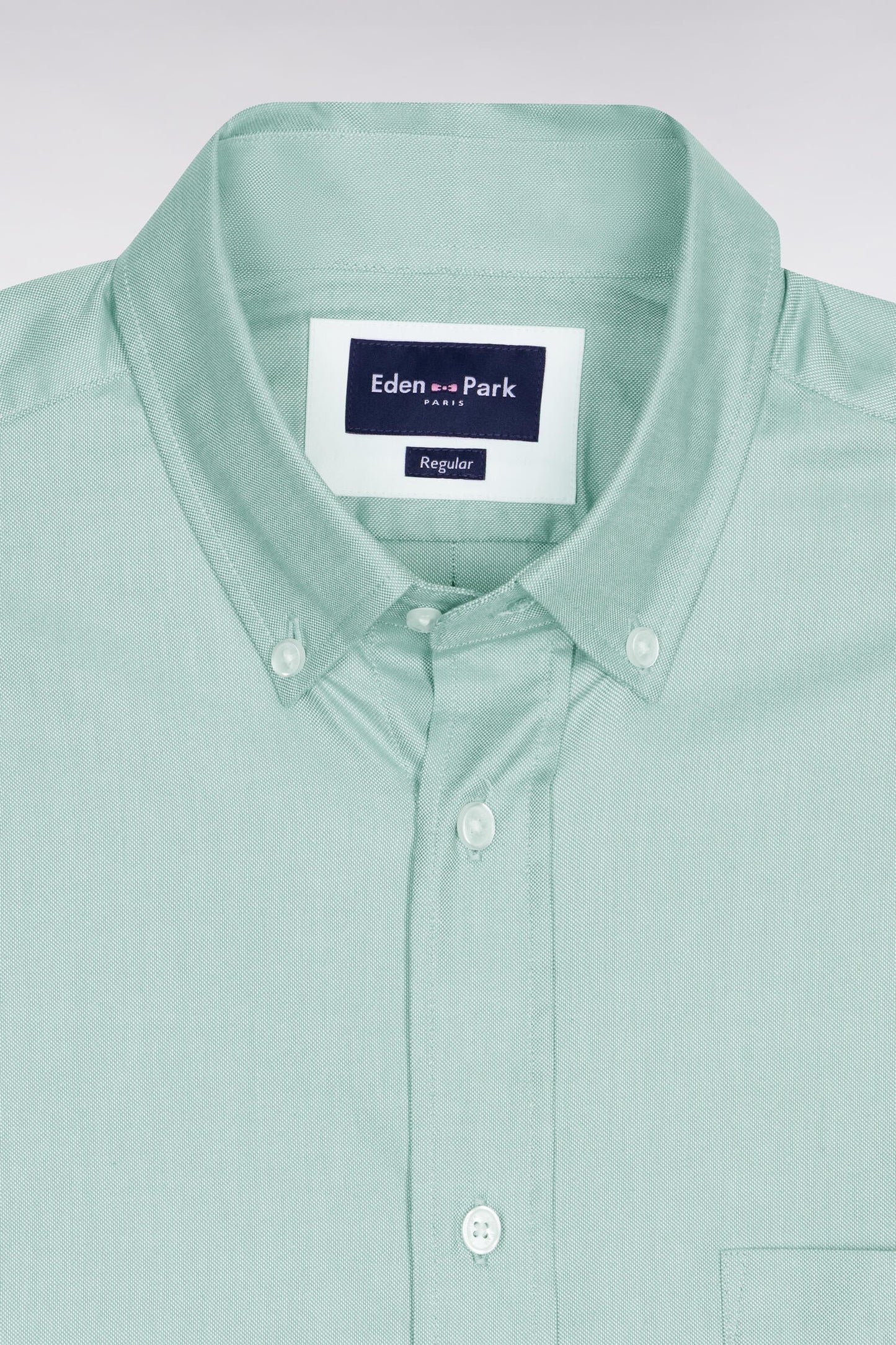 Chemise à manches courtes en coton fil teint vert d'eau