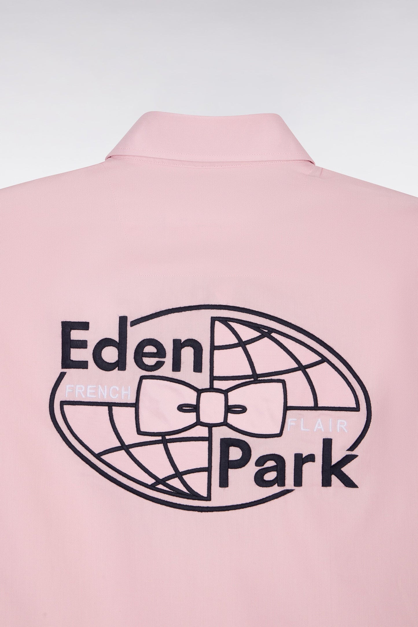 Chemise à manches courtes en coton rose broderie dos