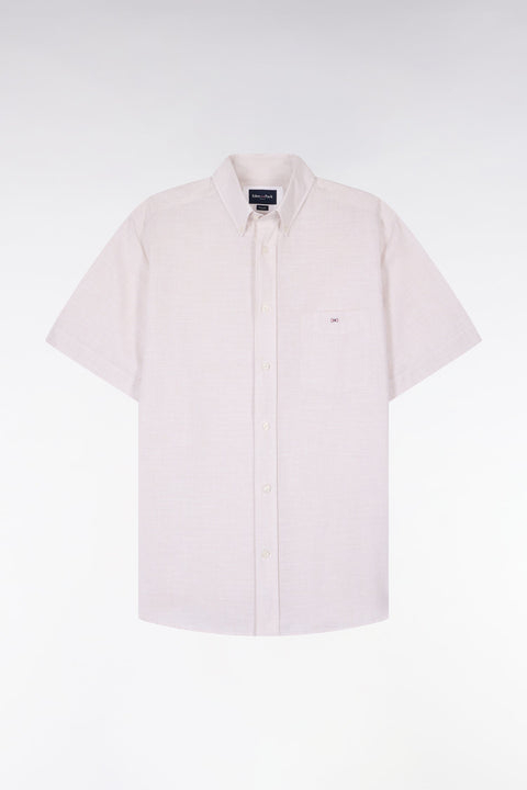 Chemise à manches courtes en coton jacquard rayé grège - Image 2