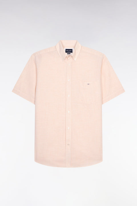 Chemise à manches courtes en coton jacquard rayé beige - Image 2