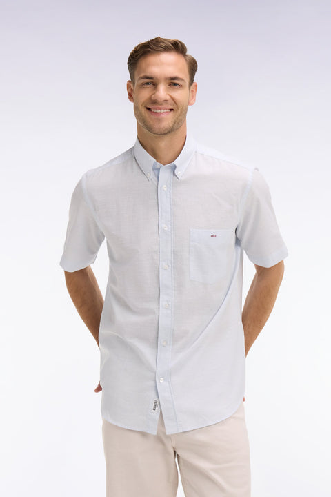 Chemise à manches courtes en coton jacquard rayé bleu ciel - Image 3