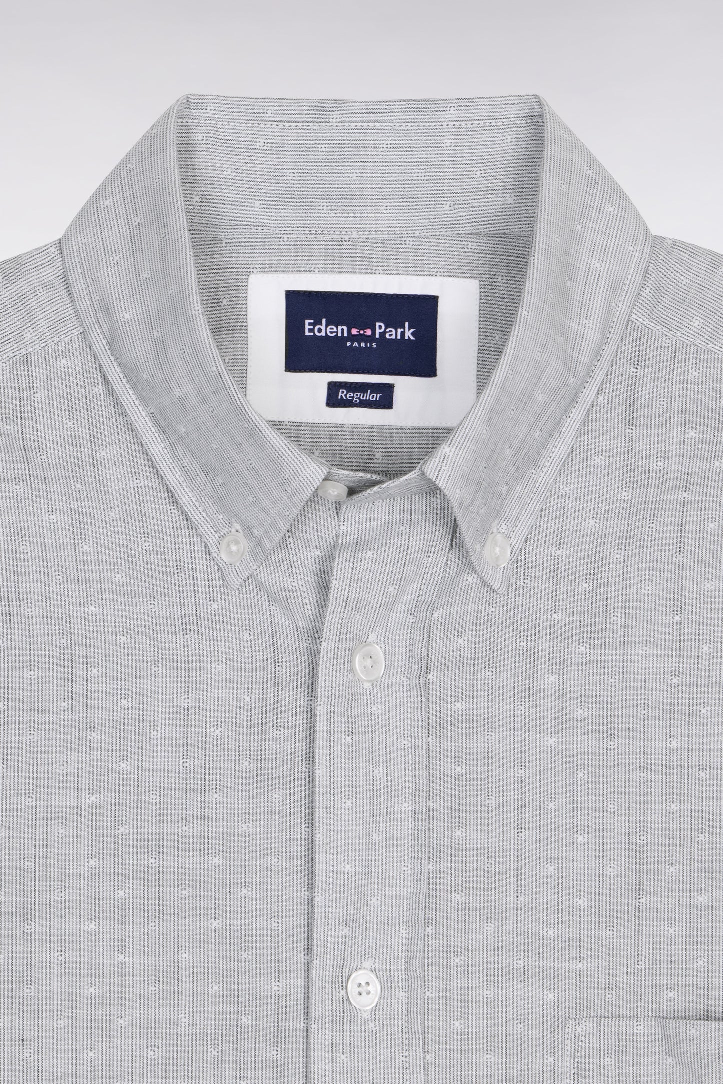 Chemise à manches courtes en coton jacquard rayé marine