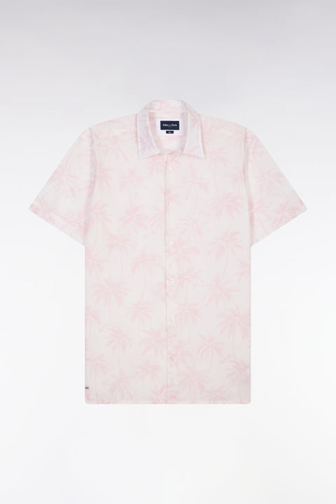 Chemise à manches courtes en coton rose imprimé palmiers coupe slim - Image 2
