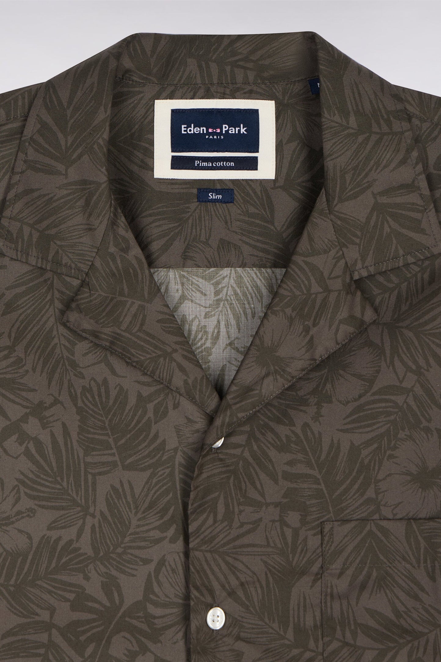 Chemise à manches courtes en coton Pima kaki imprimé végétal